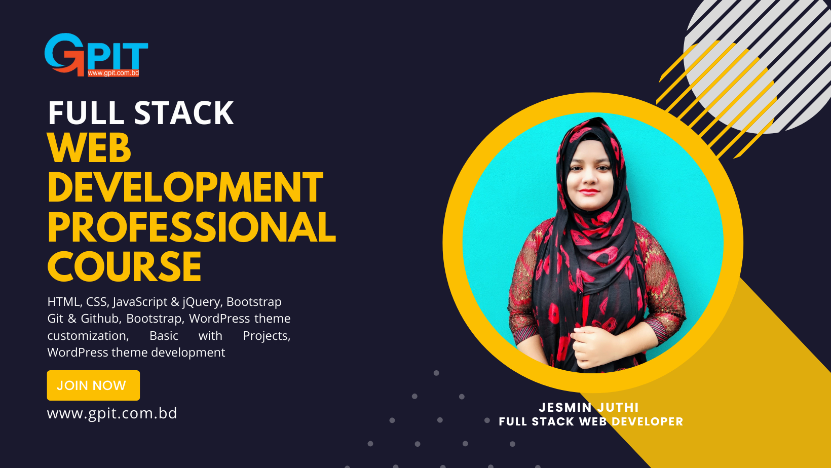 Full Stack Web Development Professional Course By: GPIT, Cell: +8801611536464